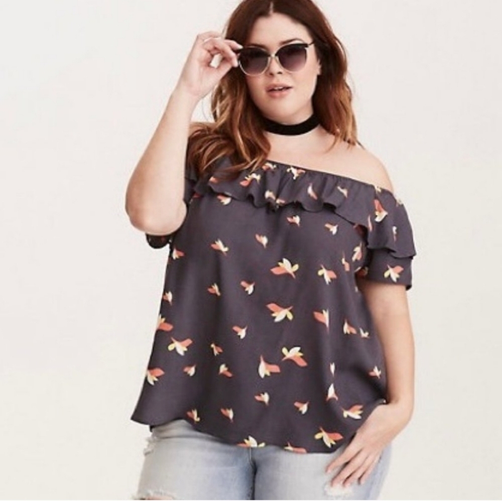 Torrid Off the Shoulder Floral Ruffle Back Wrap Top Blouse 3X